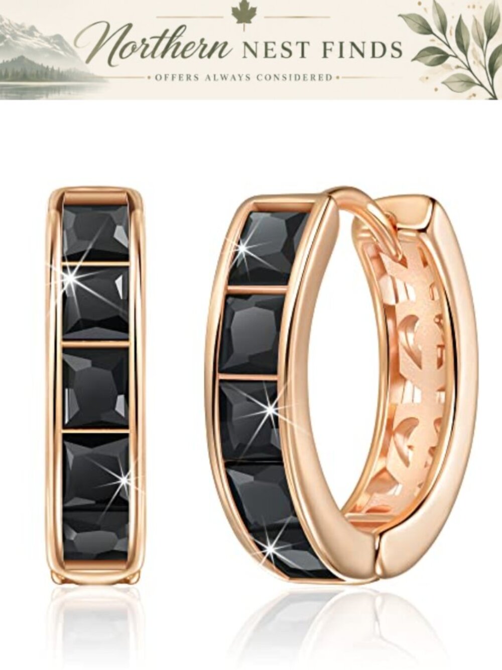 Small Hoop Earrings for Women with Cubic Zirconia and Rose Gold Plated Copper